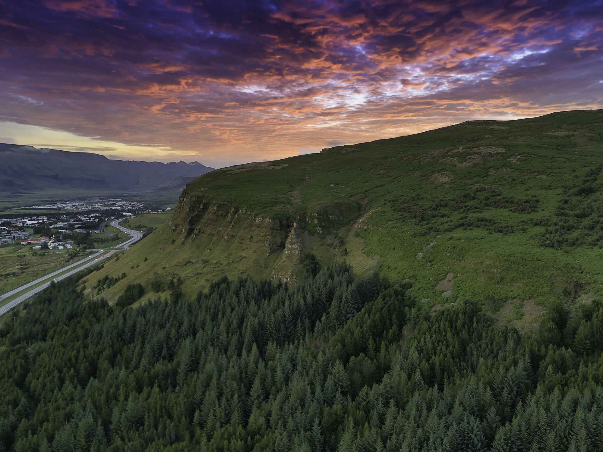 Mount Esja at sunset, from the air